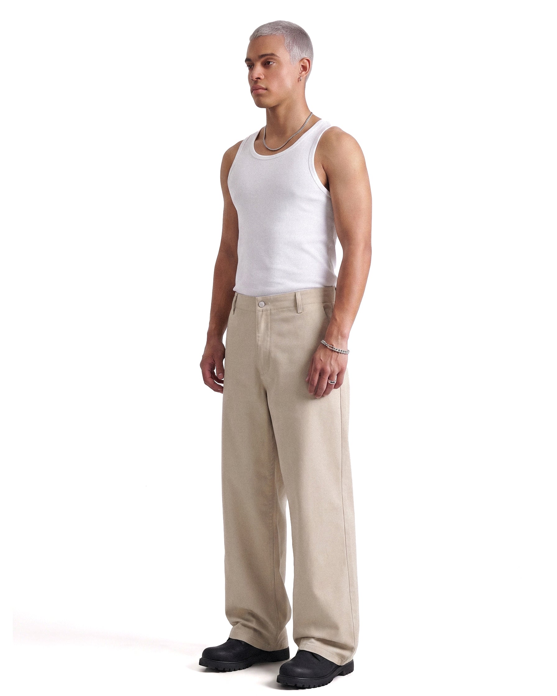 BEIGE WIDE LEG CHINO PANTS – 99 THREADS