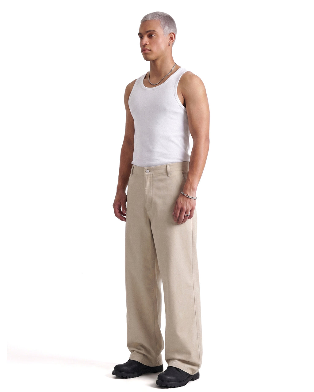 BEIGE WIDE LEG CHINO PANTS