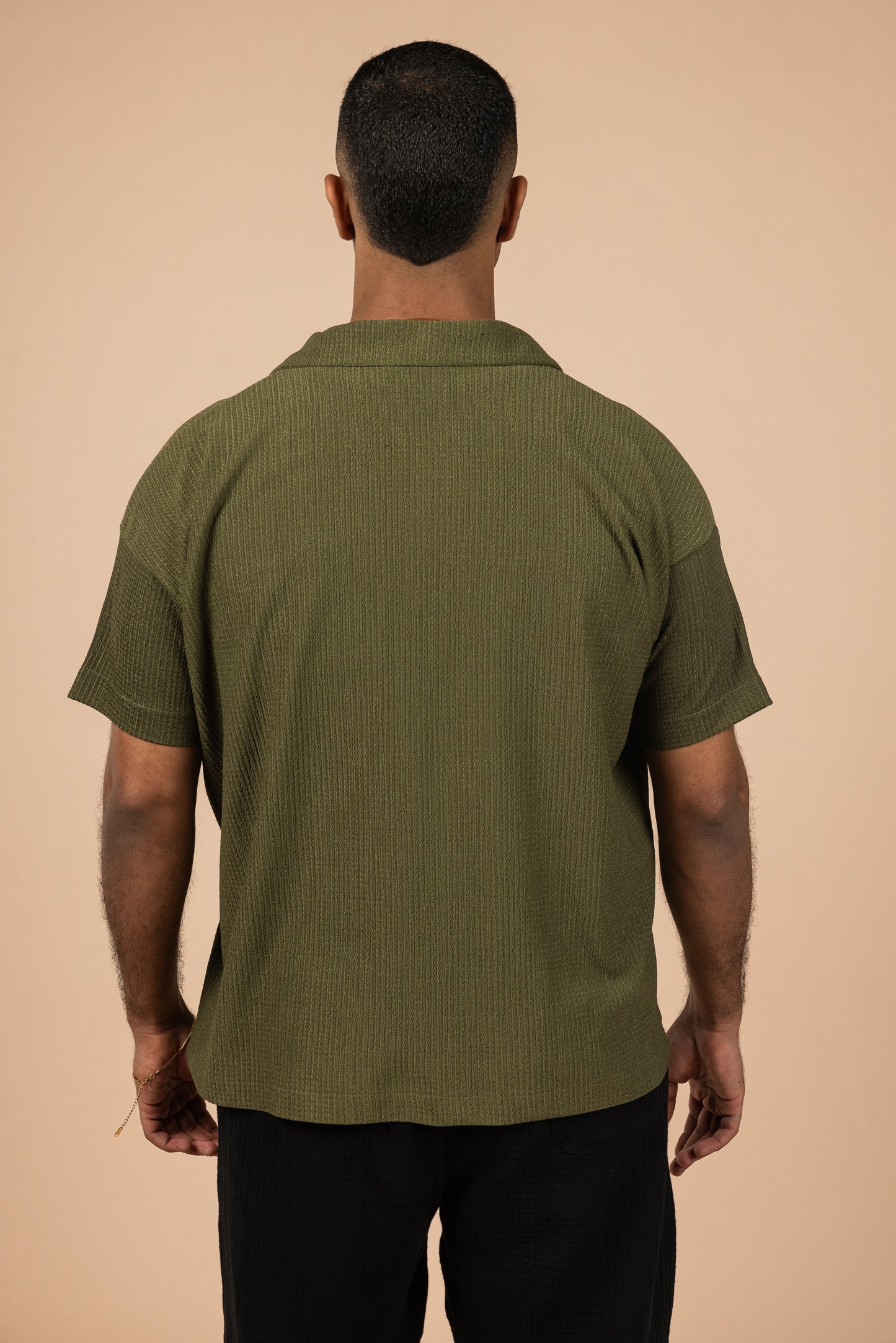 Moon Crushed Boxy Fit Polo Shirt - Olive Green