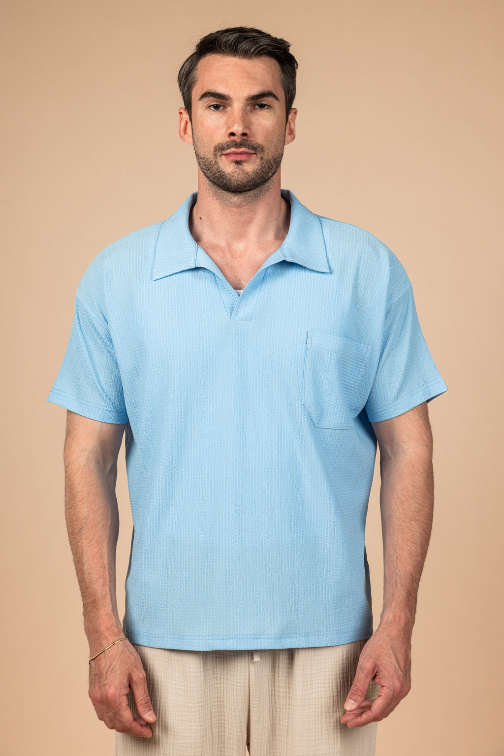 Textured Polo Shirt - Sky Blue