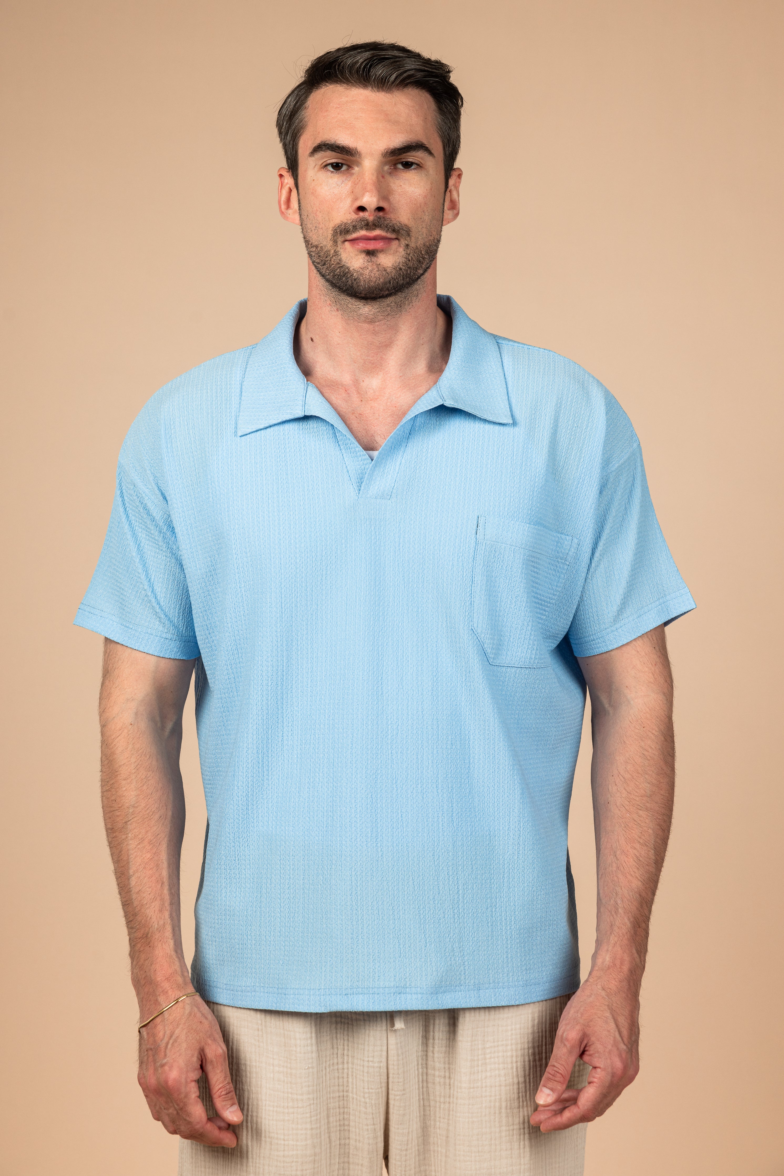 Textured Polo Shirt - Sky Blue