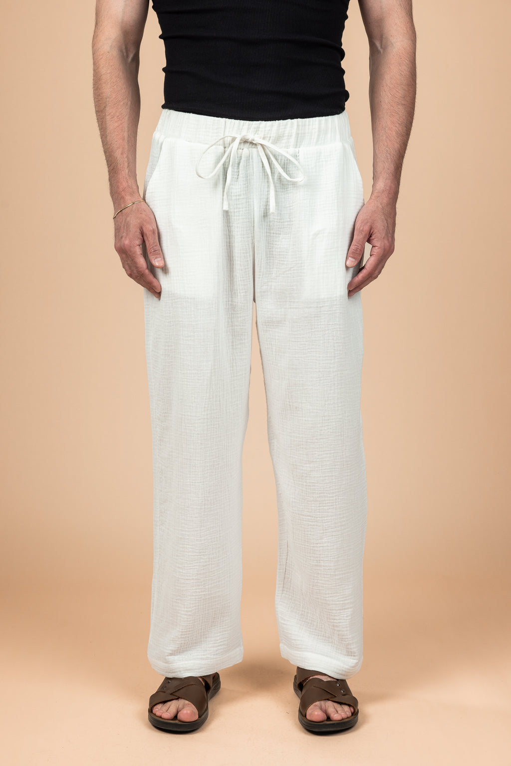 Wide Leg Baby Cotton Pants - White