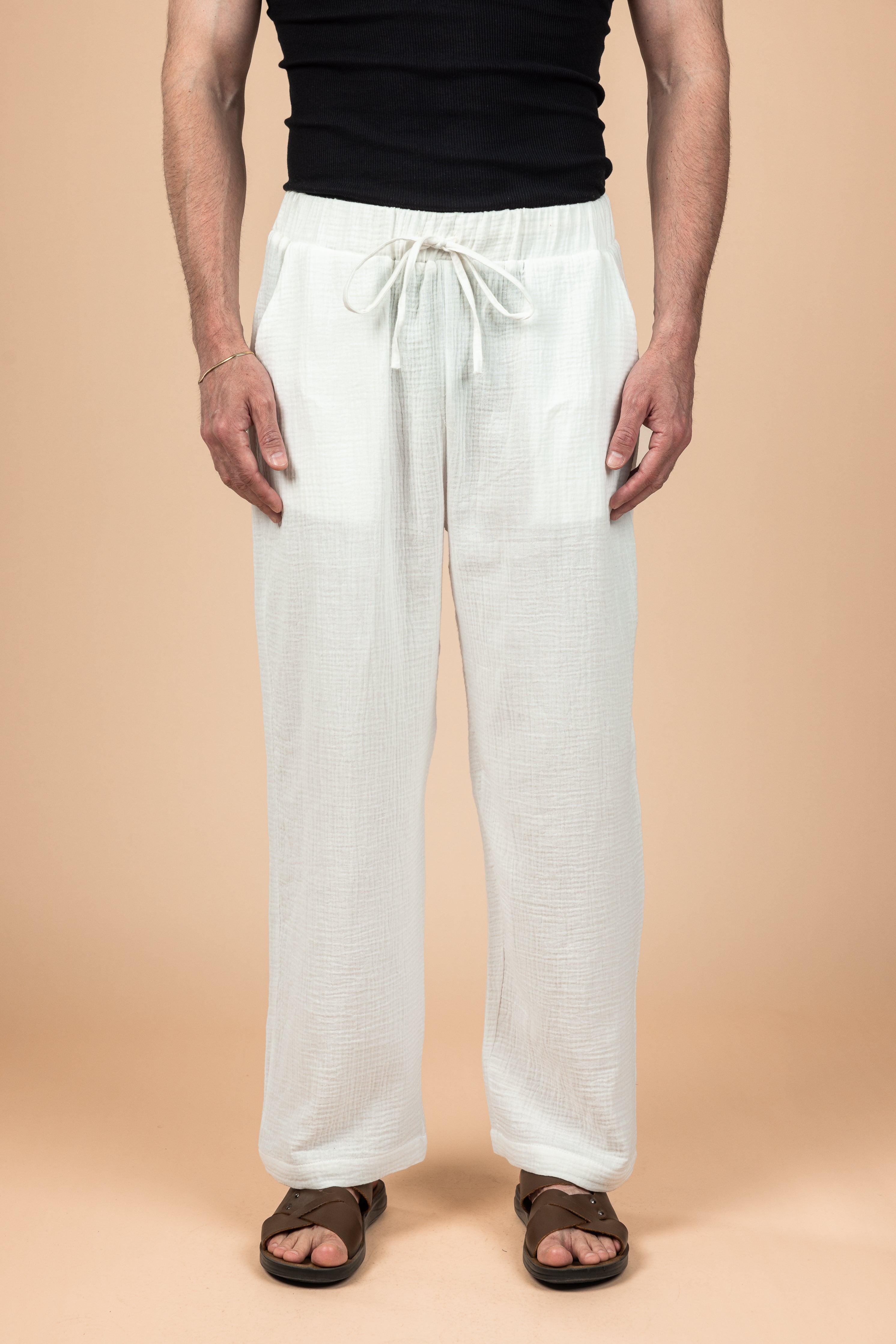 Wide Leg Baby Cotton Pants - White