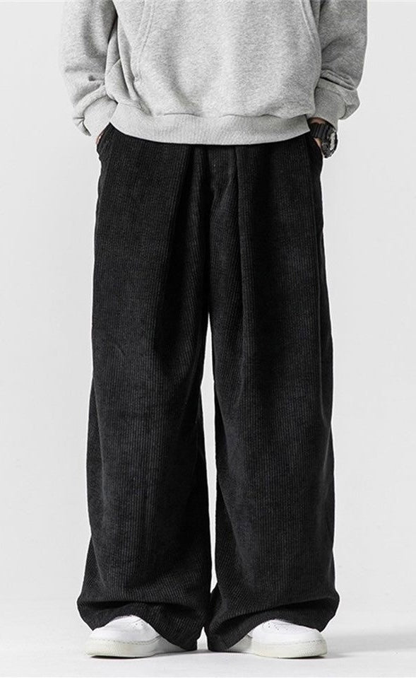 BLACK WIDE LEG CORDUROY PANTS