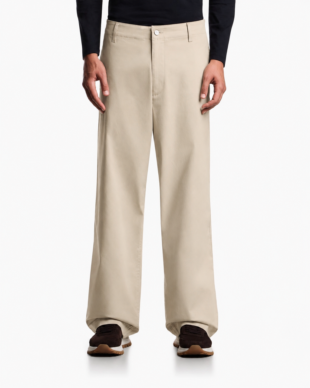 BEIGE WIDE LEG CHINO PANTS