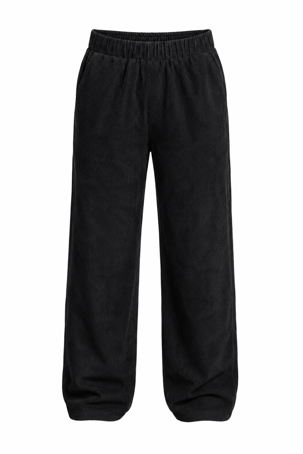 BLACK WIDE LEG CORDUROY PANTS