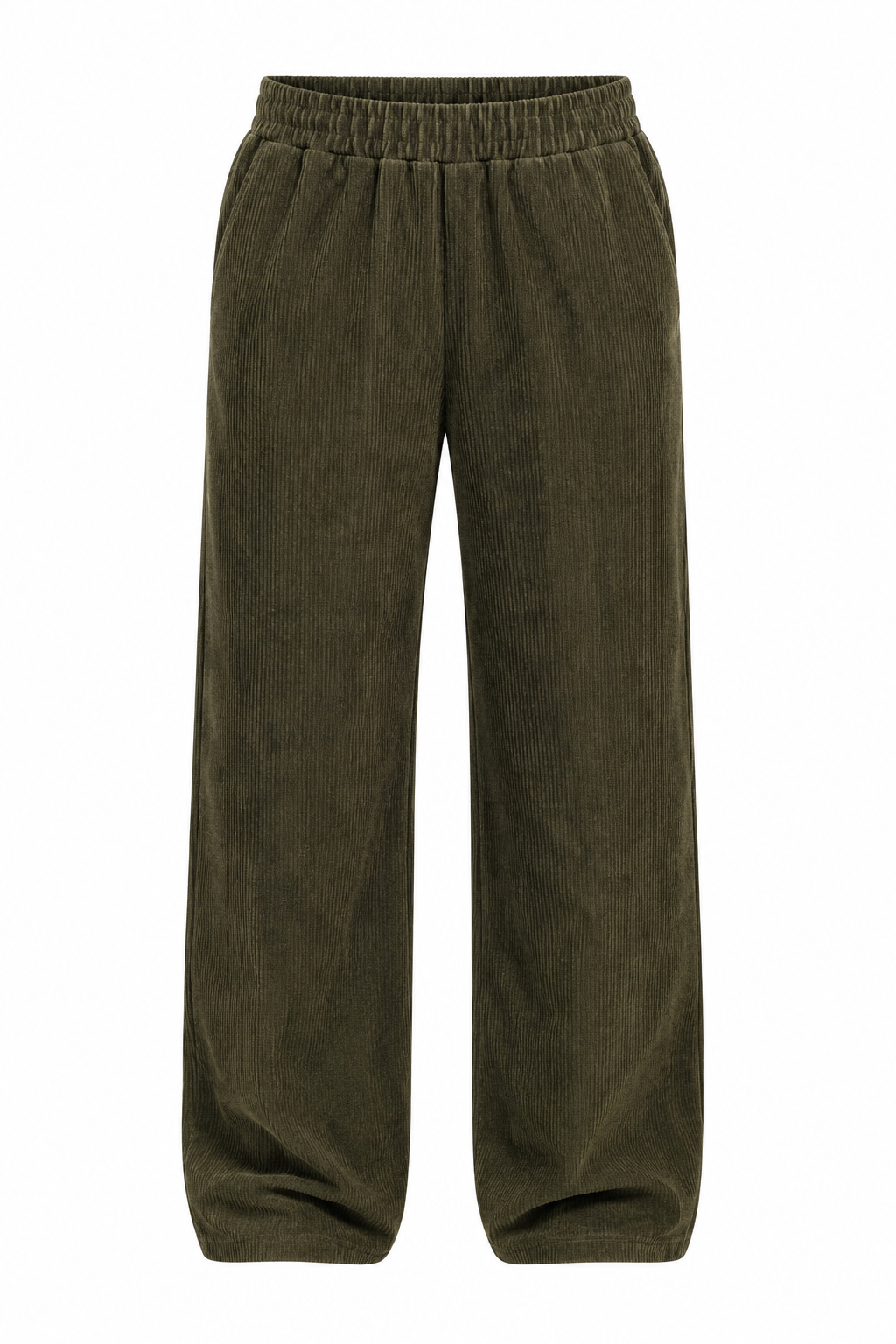 OLIVE GREEN WIDE LEG CORDUROY PANTS