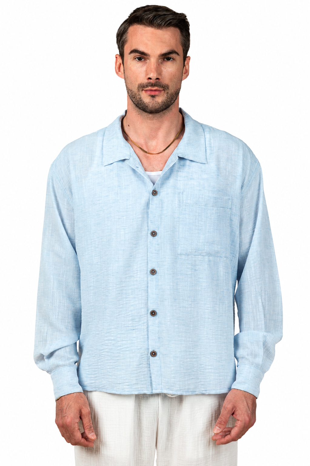 Long Sleeve Sky Blue Linen Shirt