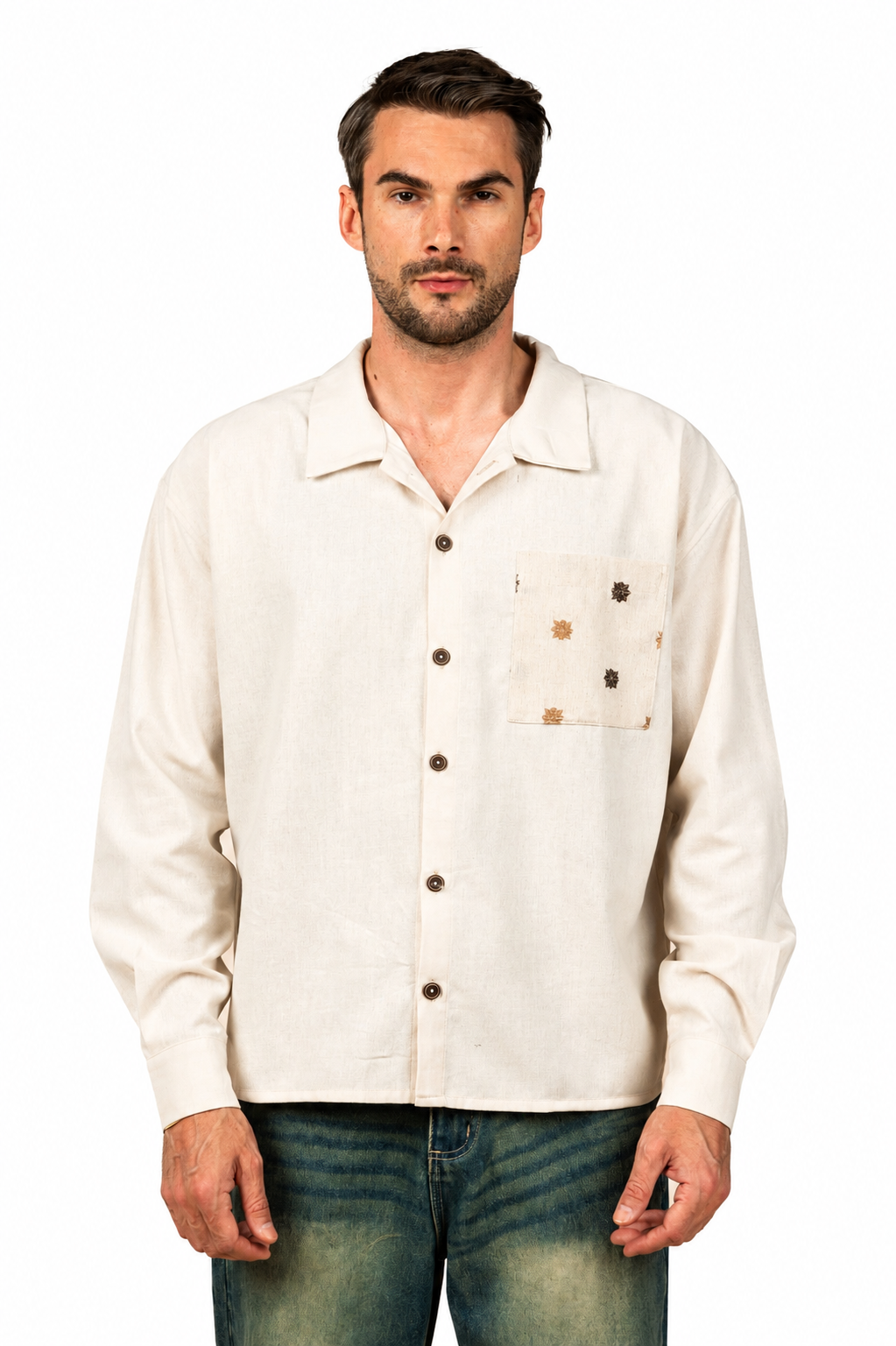Beige Long Sleeve Linen Shirt