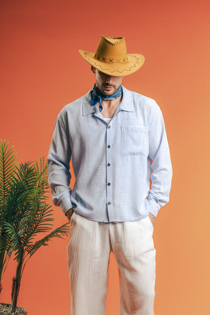 Sky Blue Boxy Fit Linen Shirt