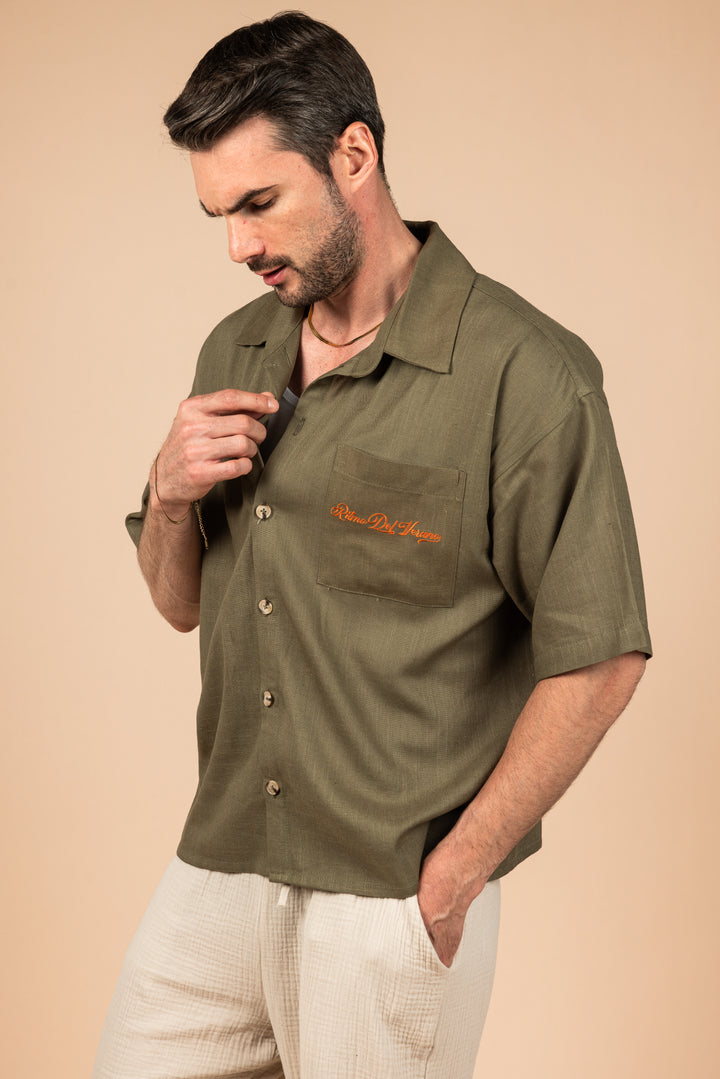 RDV Boxy Fit Linen Shirt - Olive Green
